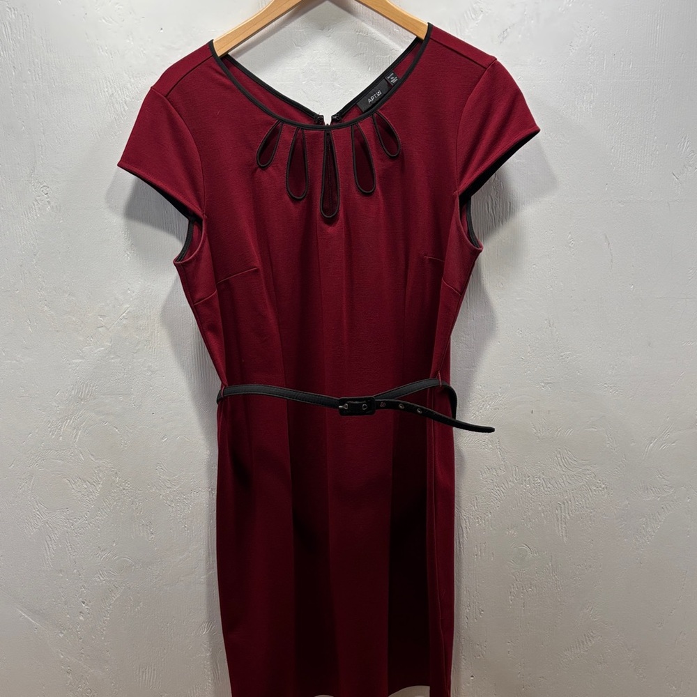 Apt. 9 Burgundy Retro Style Teardrop Peek Dress Feminine Belted Rockabilly PXL